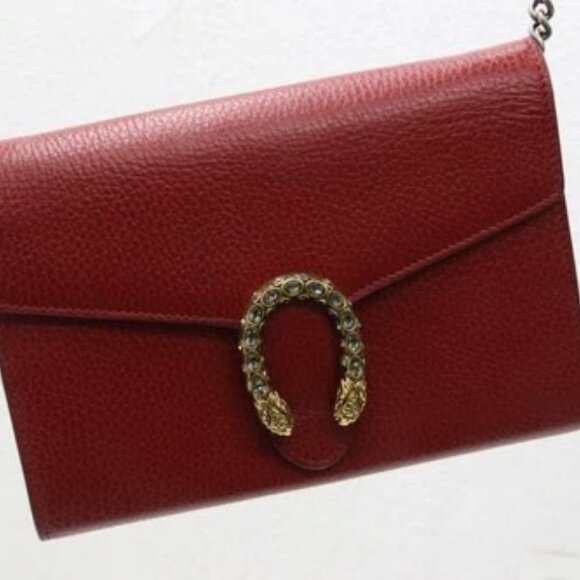 GUCCI Dionysus Mini Red Clutch 401231 496334 w/ Silver Chain Strap - Picture 2 of 15
